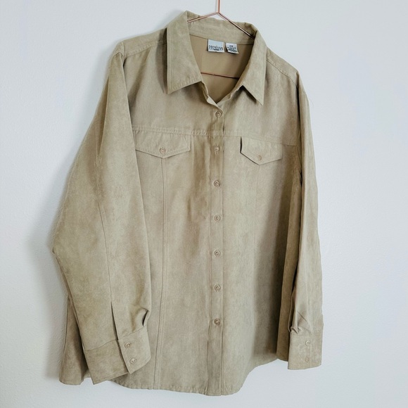 Carolina Colours Faux Suede Long Sleeve Button Down Chest Pockets Shirt - Picture 8 of 11